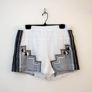 JCrew linen embroidered tassel boho shorts